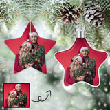 Custom Photo Couple Red Background Christmas Star Ornament Merry Christmas Pendant