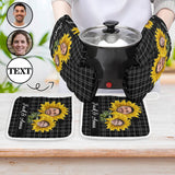 Custom Face&Text Sunflower Oven Mitt & Pot Holder Set Personalized Oven Mitt Gifts for Mom
