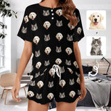 【Discount - limited time】Custom Face Cute Pet Pajama Set Women's Short Sleeve Top and Shorts Loungewear Athletic Tracksuits