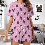【Discount - limited time】Custom Pet Purple Pajama Set Women's Short Sleeve Top and Shorts Loungewear Athletic Tracksuits