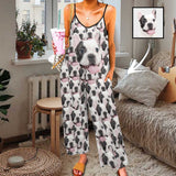 Persoanlized Sleepwear Custom Photo Funny Loungewear With Pet's Faces On Them Women's Suspender Jumpsuit Loungewear