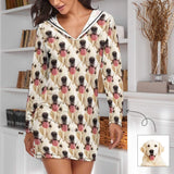 Custom Face Pajamas Cute Pet Tracksuit Personalized Women's Long Sleeve Loungewear