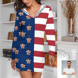 Custom Husband Face Nightdress With American Flag Tracksuit Women's Long Sleeve loungewear
