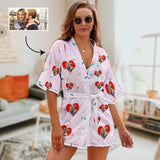 Custom Photo Couple Love Women's Summer Short Sleepwear Funny Personalized Photo Pajamas Kimono Robe