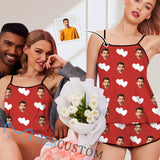 Custom Husband Face Cami Pajamas With Love Red Personalized Women's Nightwear Set Honeymoon Gift for Her