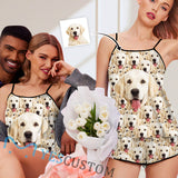 Custom Seamless Face Pajamas Pet Dog Sleepwear Personalized Pet Face Women's Sexy Cami Pajamas Set