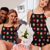 [Instagram & TikTok Hot Selling] Custom Husband Face Cami Pajamas With Love Black Personalized Women's Sleepwear Set Honeymoon Gift