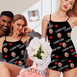 [Instagram & TikTok Hot Selling] Custom Husband Face Sleeveless Nightshirt With Red Love & I Love You Personalized Women's Slumber Party Sexy Cami Pajamas Set