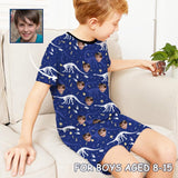 Big Boy Pajamas Custom Face Dinosaur Nightwear Personalized Kids Short Sleeve Pajama Set For Boys 8-15Y