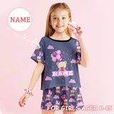 Big Kids Pajamas Custom Name Bear Balloon Sleepwear Personalized Short Sleeve Pajama Set For Girls 8-15Y