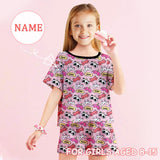 Big Kids Pajamas Custom Name Cartoon Pink Sleepwear Personalized Kids' Short Pajama Set For Girls 8-15Y