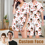 [Couple Pajamas] Custom Face Pajamas Red Love Summer Loungewear Personalized Couple Matching V-Neck Short Pajama Set