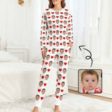 Custom Baby Face Pajamas Love Heart Sleepwear Personalized Women's Slumber Party Crewneck Long Pajamas Set