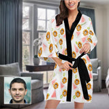 Custom Boyfriend Face Daisy Women's Summer Short Nightwear Personalized Photo Pajamas Kimono Robe