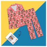 Custom Boyfriend Face Pajamas Pink Heart Sleepwear Personalized Women's Long Pajama Set