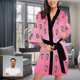 Custom Boyfriend Face Pink Women's Summer Short Pajamas Funny Personalized Photo Pajamas Kimono Robe