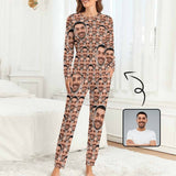 Custom Boyfriend Face Seamless Sleepwear Personalized Women's Slumber Party Crewneck Long Pajamas Set