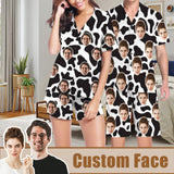 Custom Couples Pajamas Personalized Face Black White Couple Matching V-Neck Short Pajama Set