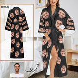 Custom Face Black Women's Long Pajamas Personalized Photo Long Pajamas Kimono Robe