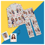 Custom Face Cartoon Pajamas Couples Flower Pattern Nightwear Personalized Women's Long Pajama Set