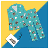 Custom Face Cartoon Pet Cat Sleepwear Personalized Women's Slumber Party Long Pajama Set