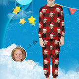 #For 6-12Y Custom Face Christmas Hat Pjs Red Black Stripes Sleepwear Personalized Kids Long Sleeve Pajamas Set