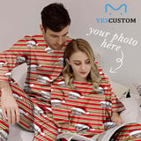 [Hot Sale] Custom Face Christmas Stripes Couple Matching Pajamas