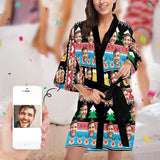 Custom Face Christmas Tree Beer Women's Short Pajamas Funny Personalized Photo Pajamas Kimono Robe