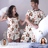 PRICE DROP-Custom Face Couple Pajamas Personalized Red Heart Couple Matching Crew Neck Short Pajama Set