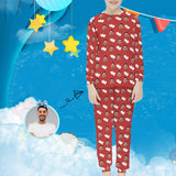#For 6-12Y Custom Face Double Love Heart Sleepwear Pjs Personalized Kids Long Sleeve Pajamas Set