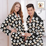 Custom Face Fleece Robe Dog Pictures Personalized All Over Print Pajama Kimono Robe for Men Women