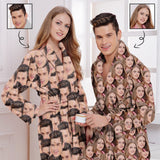 Custom Face Fleece Robe Seamless Face Personalized All Over Print Pajama Kimono Robe for Men Women