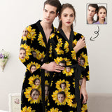 Custom Face Long Sleeve Belted Night Robe for Women Men Sunflower Personalized Pajama Kimono Robe
