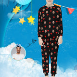 #For 6-12Y Custom Face Love Heart Nightwear Pjs Personalized Black Kids Long Sleeve Pajamas Set