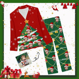 Custom Face Pajamas Christmas Tree Sleepwear Personalized Women's Slumber Party Long Pajama Set