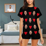 [Limited Time Discount - Lowest Price] Custom Face Pajamas Love Heart Loungewear Personalized Black Women's Short Pajama Set Valentines Gift
