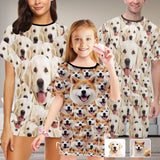 Custom Face Pet Dog Seamless Sleepwear Personalized Family Matching Short Sleeve Pajamas Set