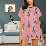 [Limited Time Discount - Lowest Price] Custom Face Pink Short Pajamas Paw Print Kitty Loungewear Personalized Pet Women's Short Pajama Set