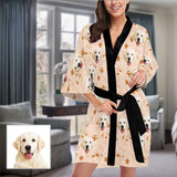 Custom Face Puppy Women's Summer Short Nightwear Cute Personalized Photo Pajamas Kimono Robe