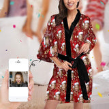 Custom Face Red Snowflake Women's Summer Short Nightwear Funny Personalized Photo Pajamas Kimono Robe