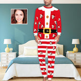Custom Face Red White Stripes Christmas Santa Claus Sleepwear Personalized Men's All Over Print Pajama Set