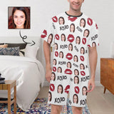 PRICE DROP-Custom Girlfriend Face Pajamas Personalized Red Lips Men's Crew Neck Short Sleeve Pajama Set with Photo Great Gift for Boyfriend or Husband