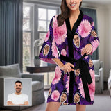 Custom Husband Face Big Flower Women's Summer Short Pajamas Funny Personalized Photo Pajamas Kimono Robe
