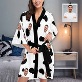 Custom Husband Face Cow Spot Women's Summer Short Pajamas Funny Personalized Photo Pajamas Kimono Robe