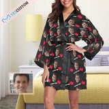 Custom Husband Face I Love You Black Women's Summer Short Pajamas Funny Personalized Photo Pajamas Kimono Robe