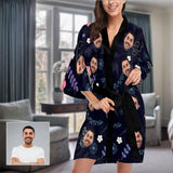 Custom Husband Face Leaf Women's Short Sleepwear Funny Personalized Photo Pajamas Kimono Robe