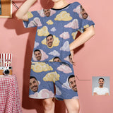 PRICE DROP-Custom Husband Face Loose Sleepwear With Colorful Clouds Personalized Women's Short Pajama Set