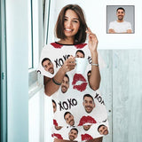 Custom Husband Face Nightwear Personalized XOXO Red Lips Women's Pajama Set For Wife or Girlfriend