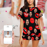 PRICE DROP-Custom Husband Face Nightwear With Red Lips Personalized Funny Women's Short Pajama Set
