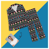 Custom Husband Face Pajamas Christmas Hat Tree Sleepwear Personalized Women's Long Pajama Set